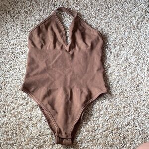 Brown Ribbed Kids One Piece